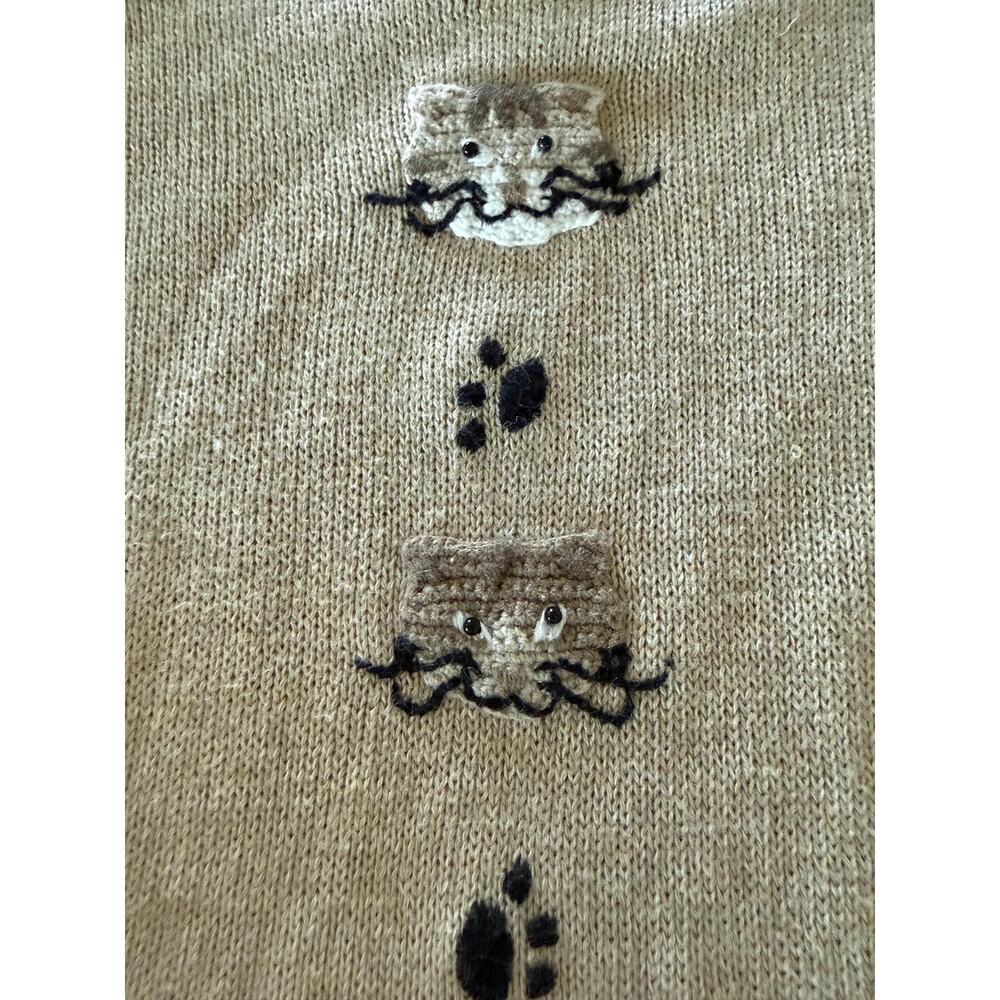 Vintage Christopher & Banks Cat Sweater M Embroidered Paw Print 90s Grandmacore - Picture 11 of 14